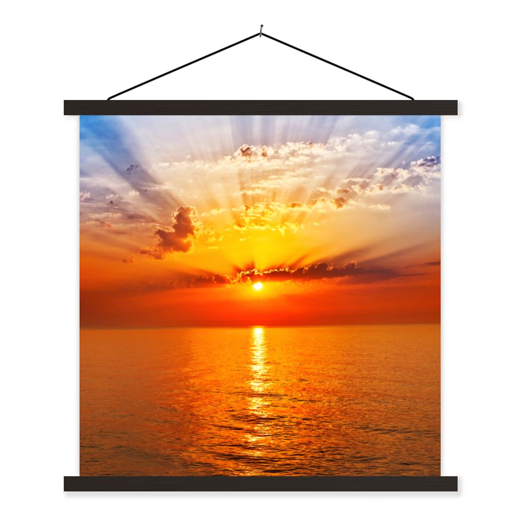 MuchoWow Textilposter Sonnenuntergang - Meer - Himmel - Orange - Horizont - Wasser 60x60 cm mit schwarzem Rahmen - Posteraufhänger