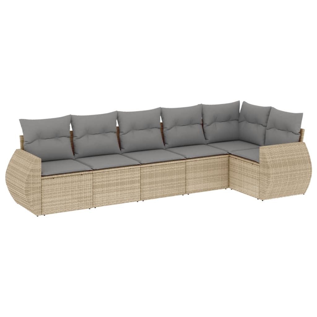 6-tlg. Garten-Sofagarnitur mit Kissen Beige Poly Rattan Produktbild 