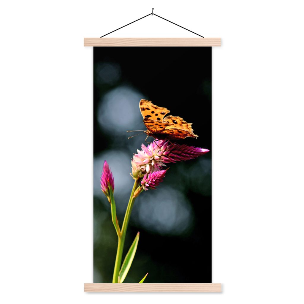 MuchoWow Textilposter Schmetterling - Blumen - Insekten 60x120 cm mit holzfarbenen Rahmen - Holz