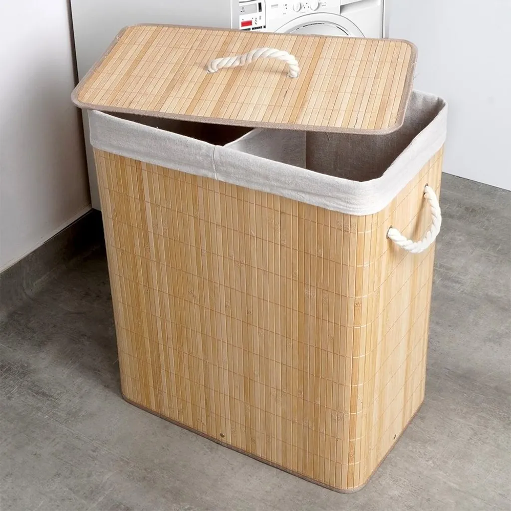 Panier à linge en bambou double bac pour éviter les mauvaises odeurs - 2