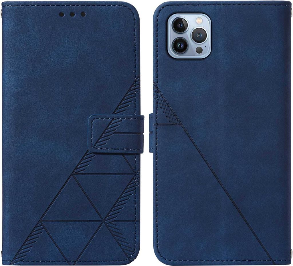 iPhone 15 Pro Hülle, Schlank Prägung Flip Leder Kartenfächer Schutzhülle mit Ständer für iPhone 15 Pro Blau