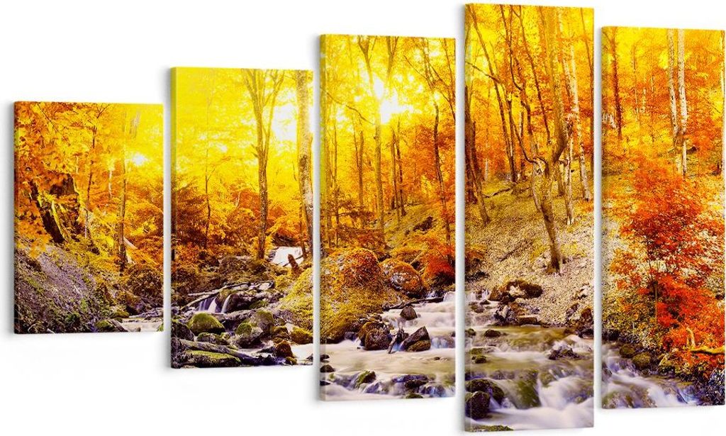 Bild auf Leinwand - Leinwandbild - Berge Bach Wasser - 100x60cm - Wand Bild - Wanddeko - Wandbilder - Leinwanddruck - Bilder - Kunstdruck - Wanddek...