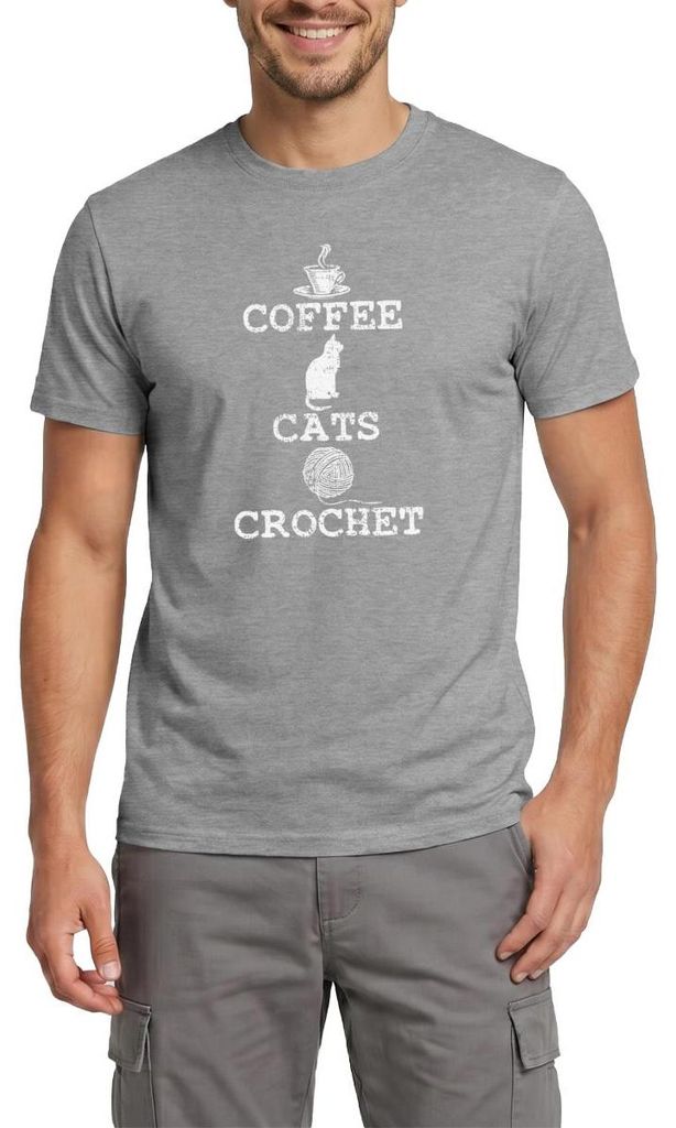 Spreadshirt Coffee Cats Crochet | Kaffee Katze Häkeln Männer T-Shirt, L, Graphit meliert