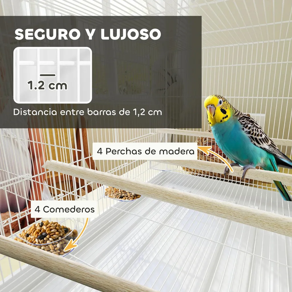 Cage oiseaux 76cm noire facile à nettoyer avec séparation et 4 perchoirs