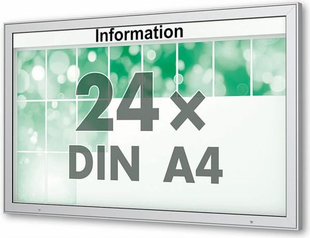 Wetterfester Schaukasten PLENUM 65 E, von 6× bis 27x DIN A4, 65 mm Tiefe 24 × DIN A4