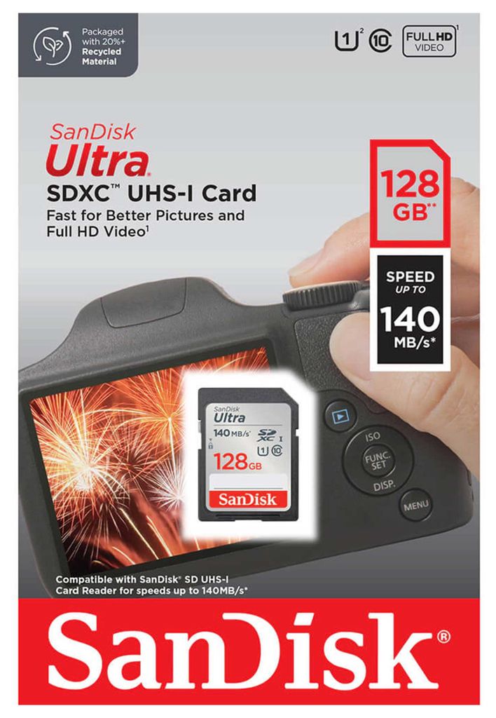 SanDisk Ultra, 128 GB, SDXC, Trieda 10, UHS-I, 140 MB/s, Obrázok produktu 