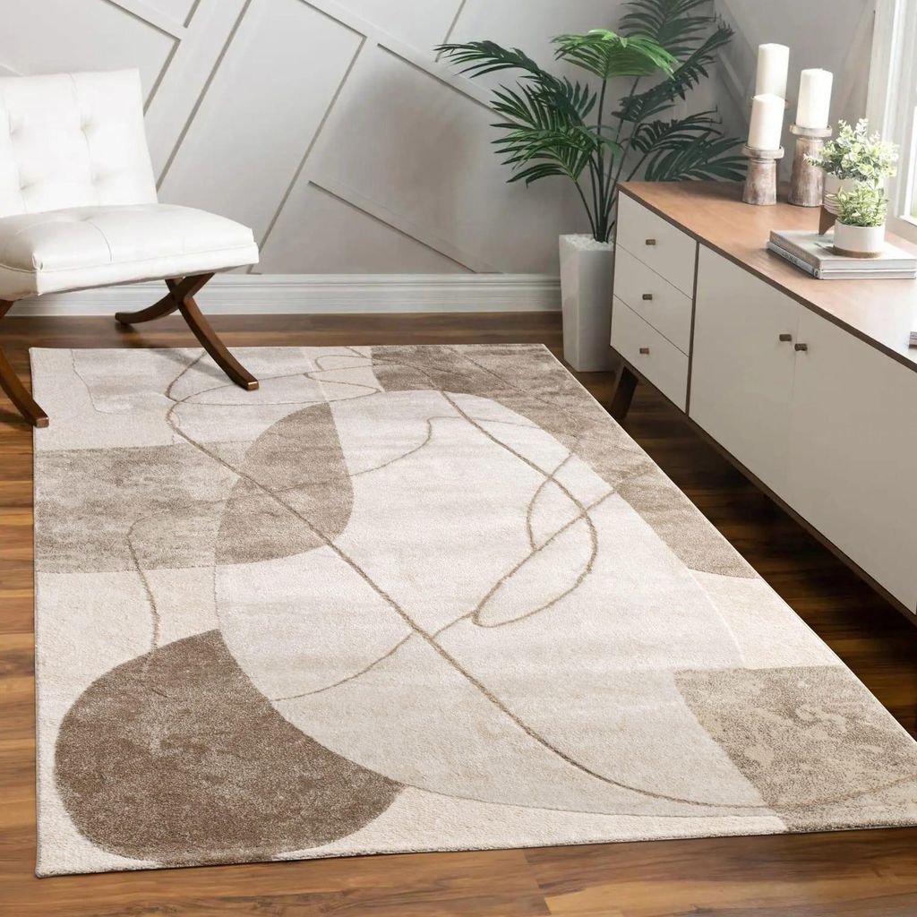 Teppich Kurzflor Abstrakt Wohnzimmer schmutzabweisend Beige Rechteckig 160x230 | 60% Polypropylen, 40% Polyester | Florhöhe: 11 mm | pflegeleicht