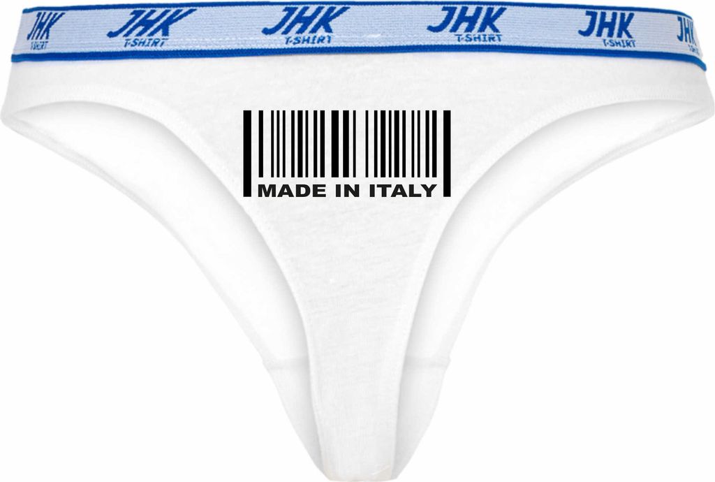 Damen Thong Slip - Boxer-0045-woman-white-v-XS - weiß - XS - vorn - Italy Barcode - lustiges Motiv - Spruch - Unterwäsche - Unterhose - Freizeit ...