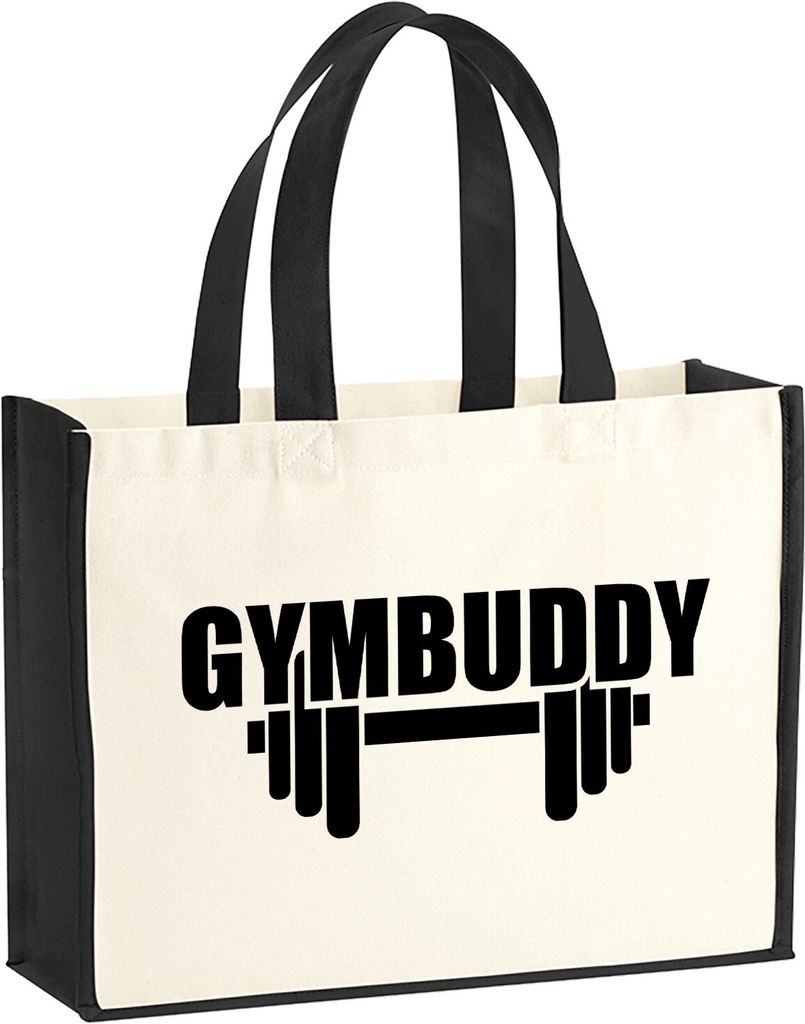 Huuraa Jutetasche Gymbuddy Hantel 21 Liter Black Jute und Baumwolle Einkaufstasche Geschenkidee