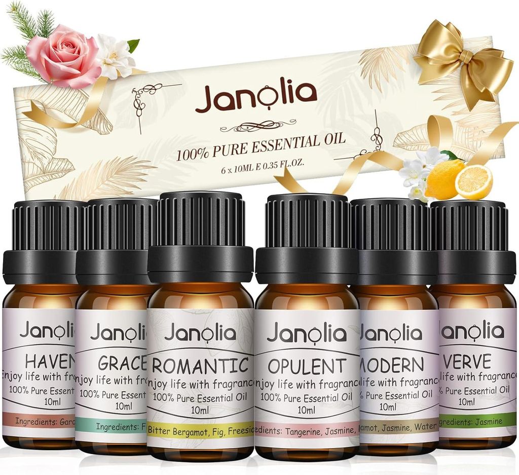Janolia Ätherische Öle Set - Natürliche Duftöle für Diffusor & Luftbefeuchter, Reine Aromaöle Geschenkset für Zuhause, Büro & Spa, Hotel Na...