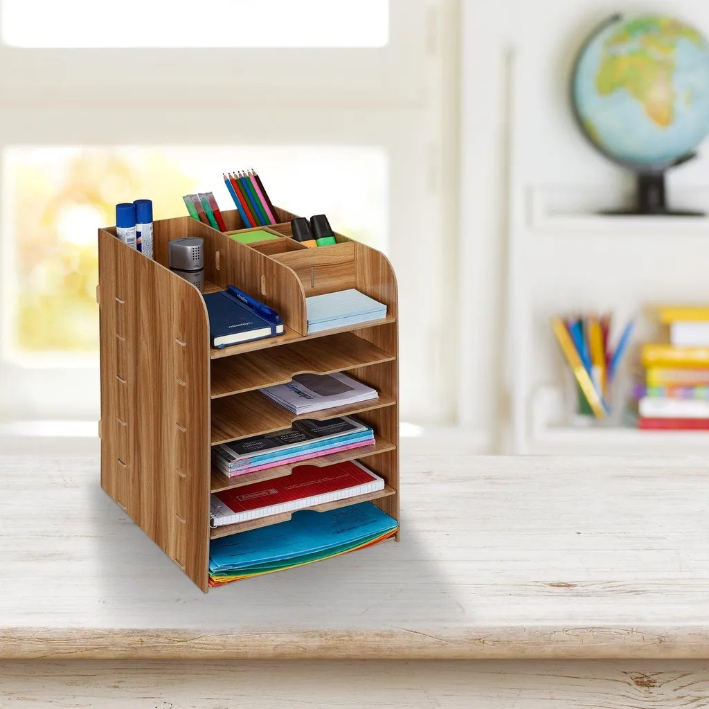 Rangement de bureau multifonction avec tiroir et casiers de tri gris