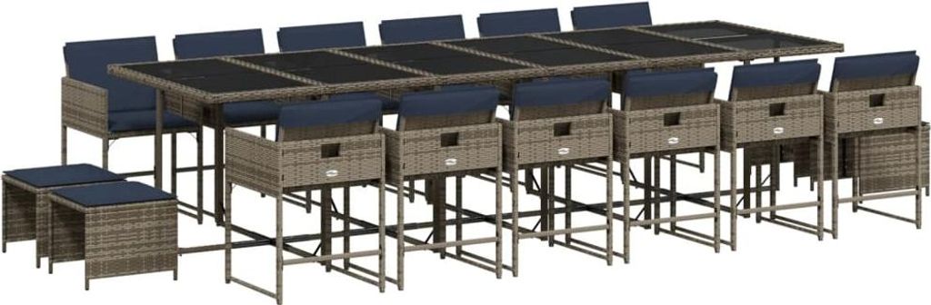 17-teiliges Garten-Ess-Set mit Kissen, grau, Polyrattan