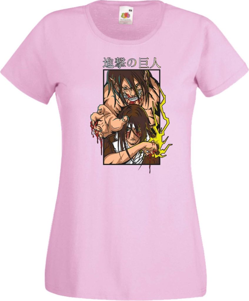 Damen T-Shirt Attack Anime On Titan Eren Yaeger 04 Var-002 Eren Pilot, Lady XS / Hellrosa