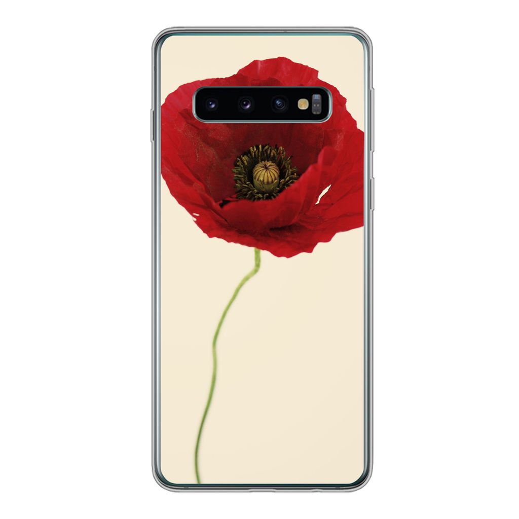 MuchoWow Handyhülle Schutzhülle Hülle für Samsung Galaxy S10 Nahaufnahme einer roten Mohnblume Silikon Softcase Handy Hülle - Handytasche