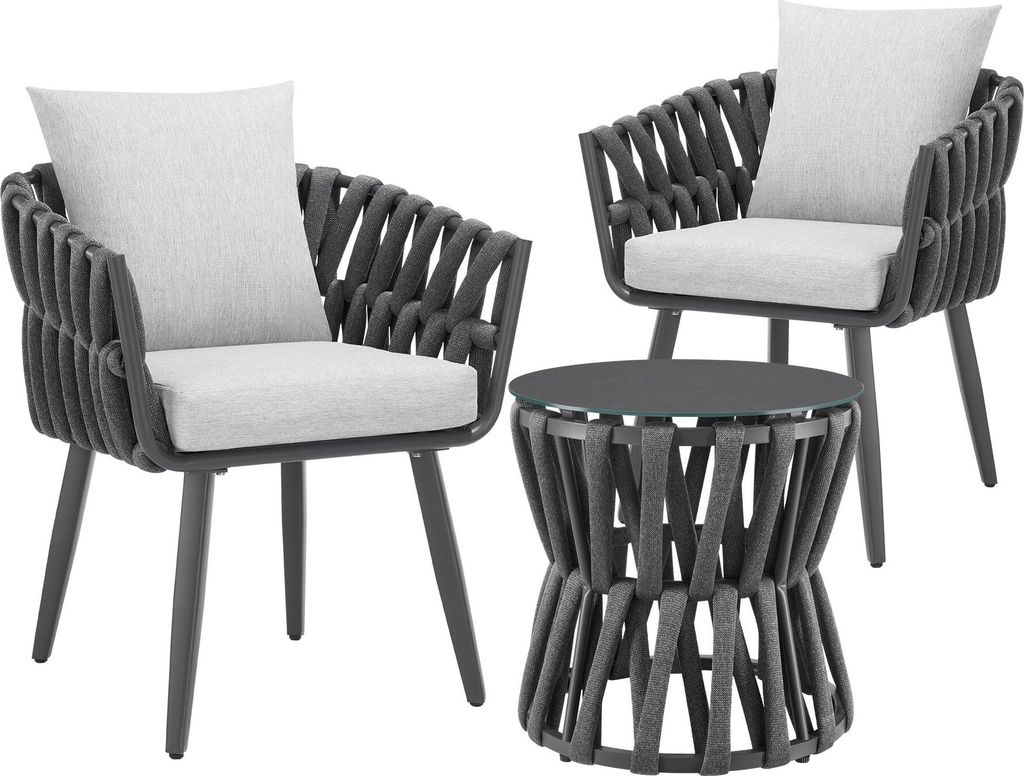 tectake Gartenmöbel-Set Lugano Tisch 2 Stühle Rope-Design Produktbild 