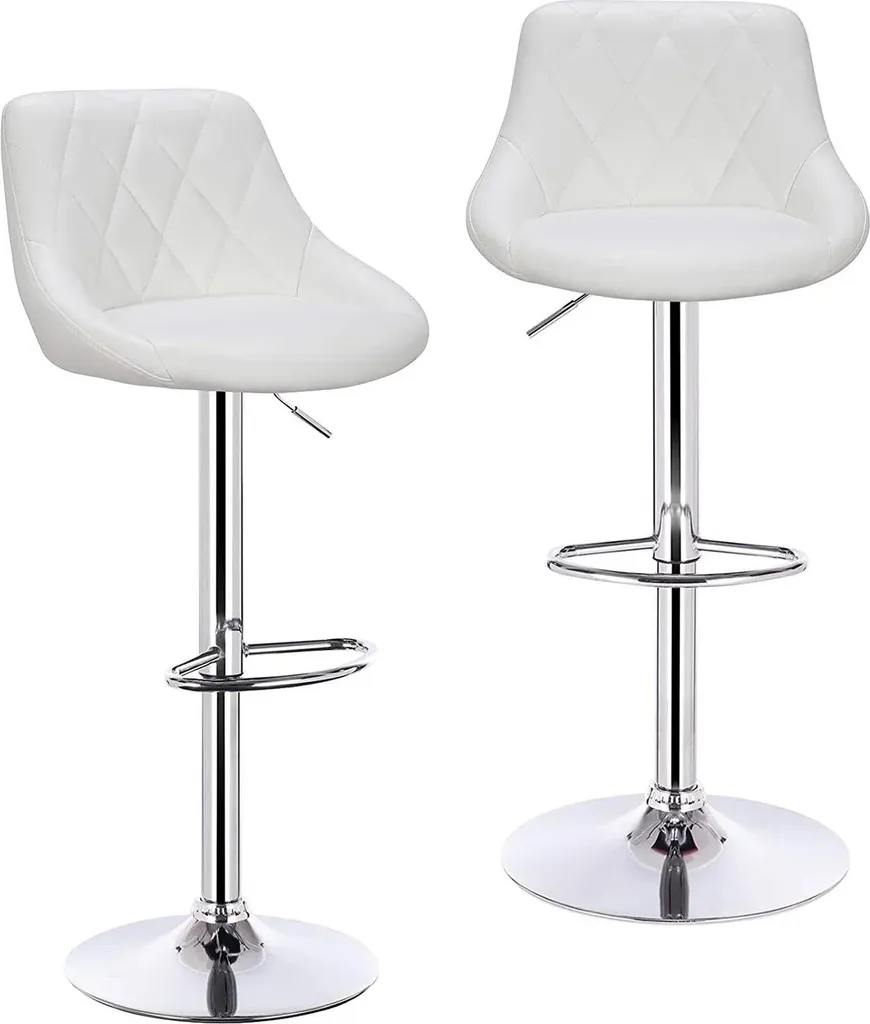 Chaise de bar moderne en similicuir blanc avec pied chromé - Lot de 2