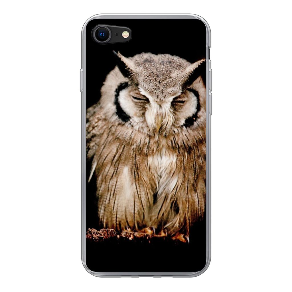 MuchoWow Handyhülle Schutzhülle Hülle für iPhone 8 Eule - Vogel - Schwarz Silikon Softcase Handy Hülle - Schutzhaube