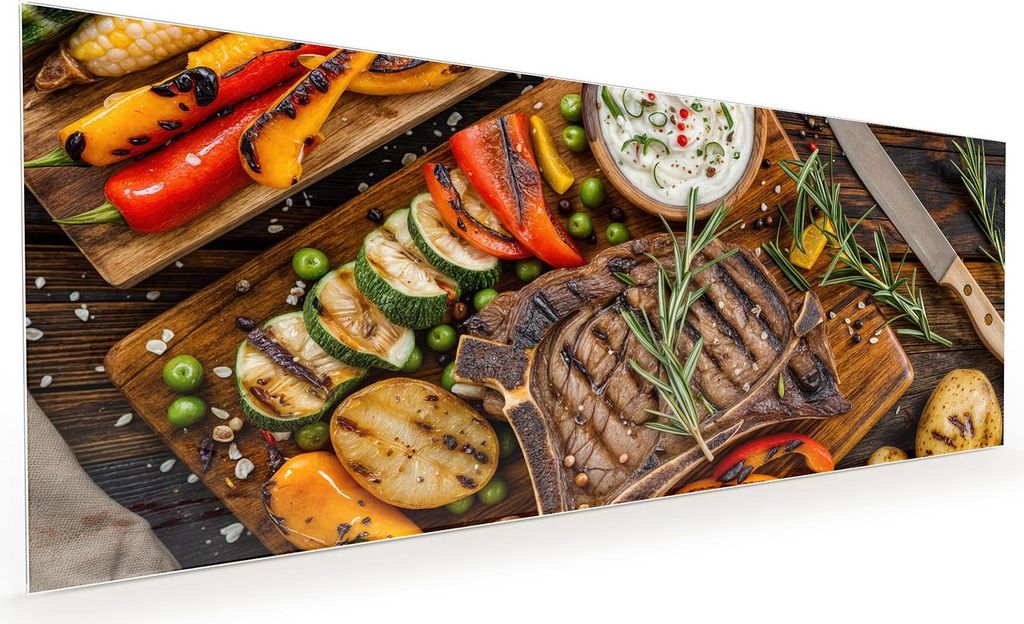 Küchenrückwand Spritzschutz Glas mit Motiv Grillmahlzeit 40 x 40 cm