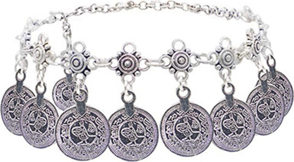 Böhmisches Fußkettchen für Damen, Vintage-Stil, ethnischer Stil, hohles Muster, runder Metallanhänger, verstellbar, hypoallergen, Strand-Fußke...