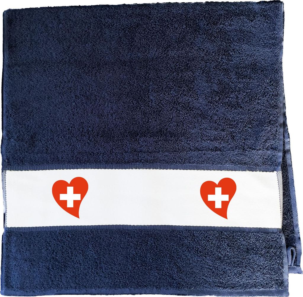 Huuraa Handtuch Schweiz Flagge Herz 50x100cm French Navy Baumwolle Handtuch Geschenkidee