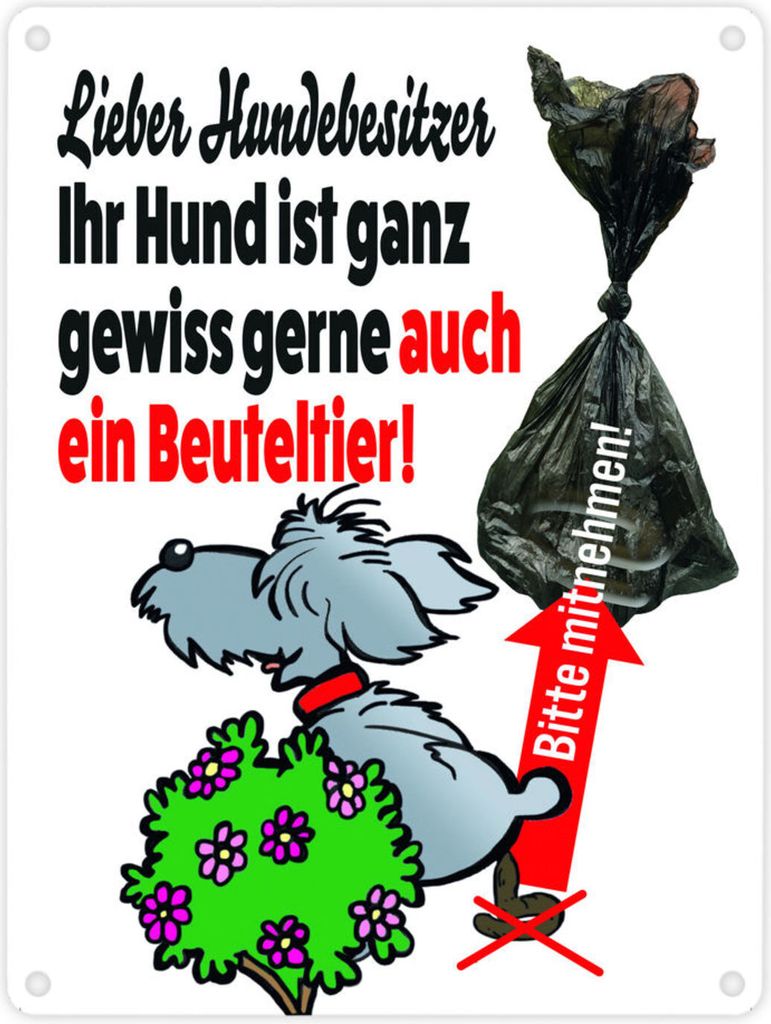 Kein Hundeklo Metallschild in 15x20 cm mit lustiger Illustration und Spruch in