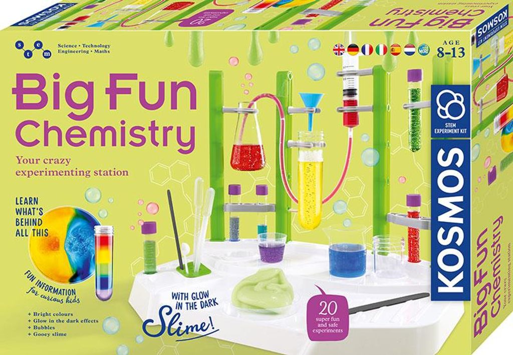 KOSMOS 617400 Big Fun Chemistry-Die verrückte Chemie-Station, Experimentierkasten, Labor für Kinder ab 8 Jahren, glibbriger Schleim, blubbernde F...