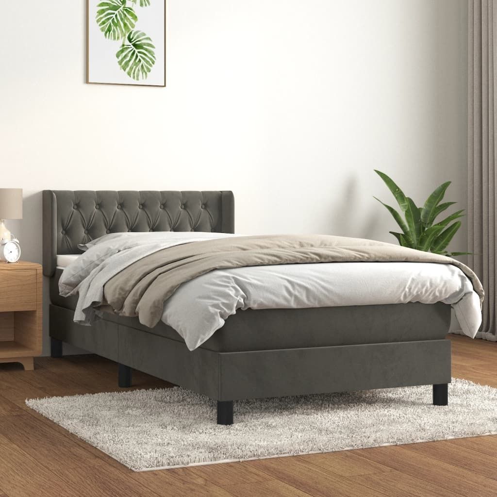 The Living Store Boxspringbett mit Matratze Dunkelgrau 90x200 cm Samt
