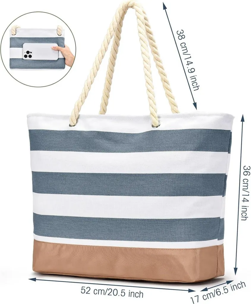 Sac de Plage sans Sable avec Fermeture Éclair pour Objets au Sec