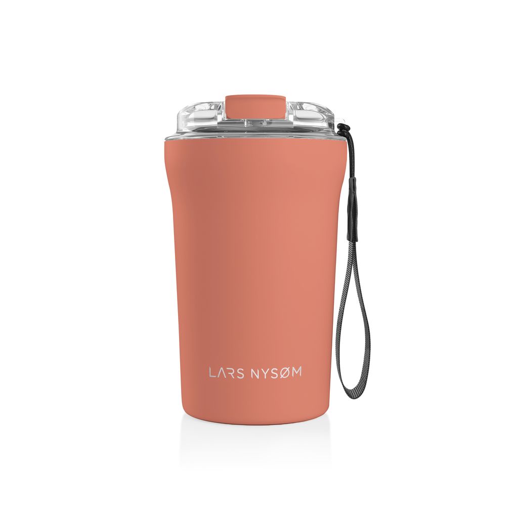 LARS NYSØM Thermo Kaffeebecher-to-go mit Trageschlaufe & Tritan Deckel | BPA-freier Travel Mug 0,38 Liter mit Isolierung (Brick Red, 380ml)