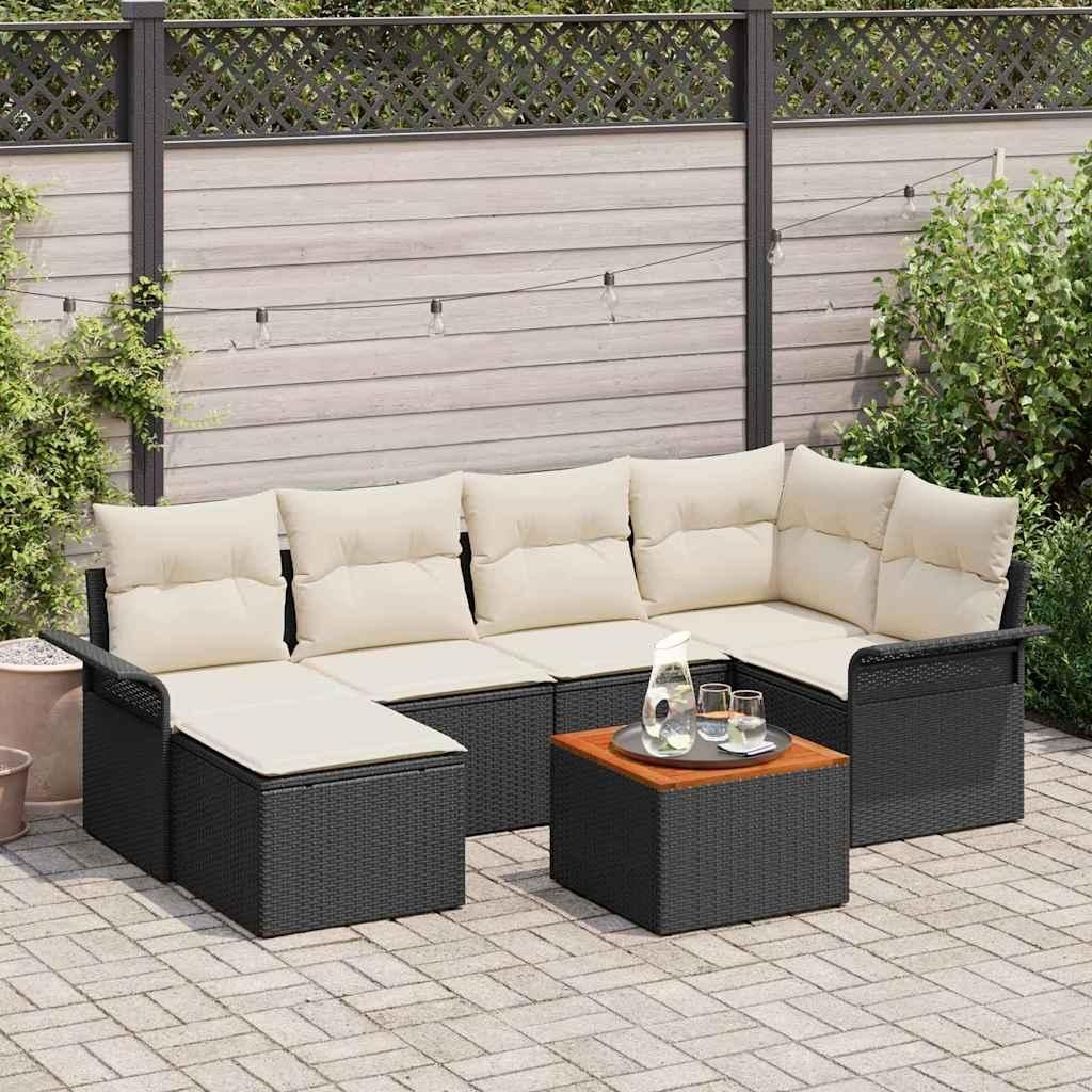 Maison Exclusive - Gartensofa-set mit Kissen 7 pcs Schwarz Poly-Rattan