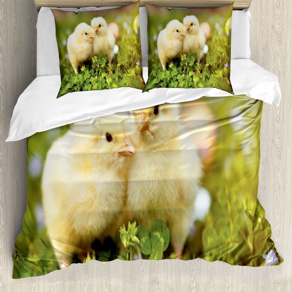 ABAKUHAUS Chicks Bettbezug Set für Einzelbetten, Baby-Hühner Foto, Milbensicher Allergiker geeignet mit Kissenbezug, 200 cm x 200 cm - 80 x 80 cm...