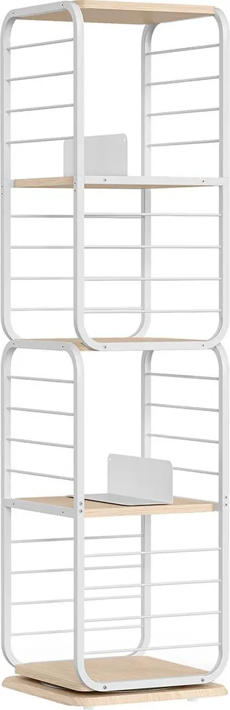 Meuble de rangement 4 étagères avec serre-livres bois et blanc cassé