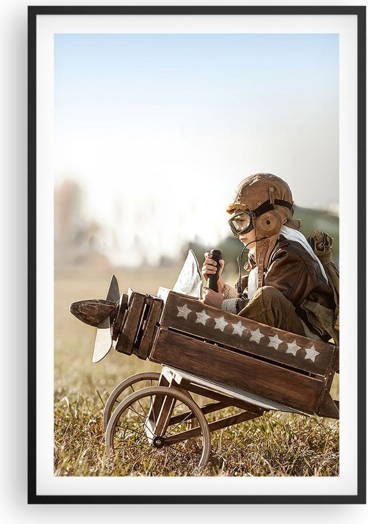 Gerahmtes Poster - Schwarzer Rahmen - Kindheit Flugzeug Spielzeug - 61x91,5 cm - Wand Bild - Wanddeko - Wandbilder - Kunstposter - Wandposter - Bil...