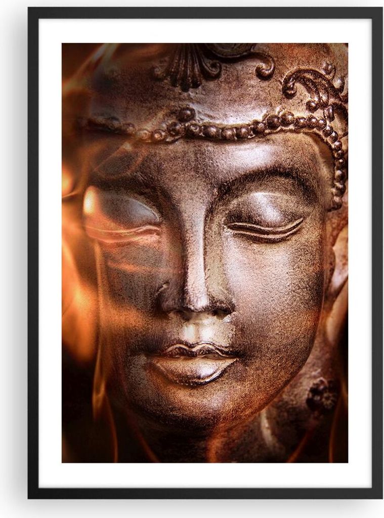 Gerahmtes Poster - Schwarzer Rahmen - Buddha Statue Geheimnis - 50x70 cm - Wand Bild - Wanddeko - Wandbilder - Wandposter - Bilderrahmen - Bilder -...