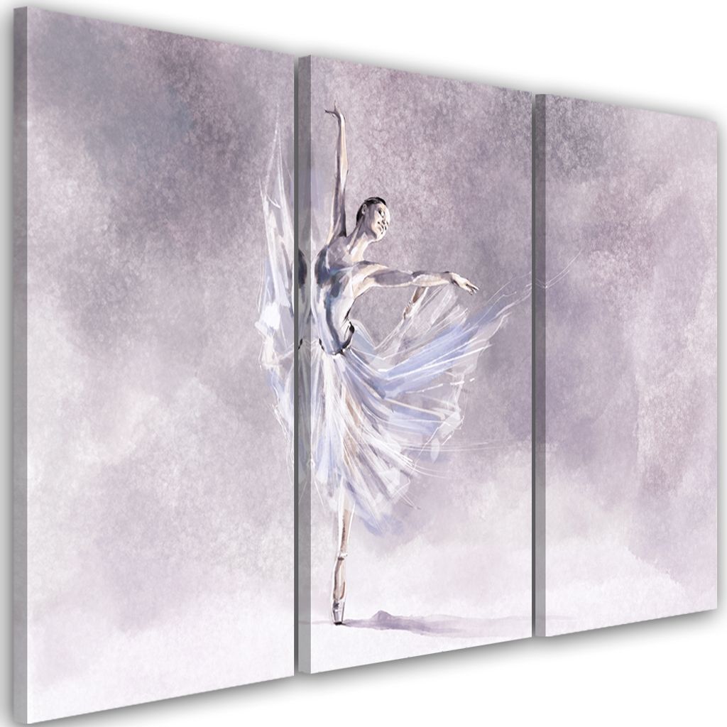 Triptychon auf leinwand pirouette der ballerina 90x60 cm Feeby silber wandbild bereit zum aufhängen