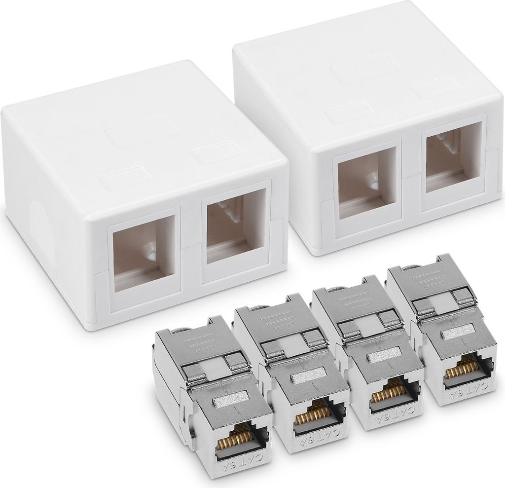 kwmobile 2x CAT 6A Aufputz Netzwerkdose inkl. 4x Keystone Produktbild 