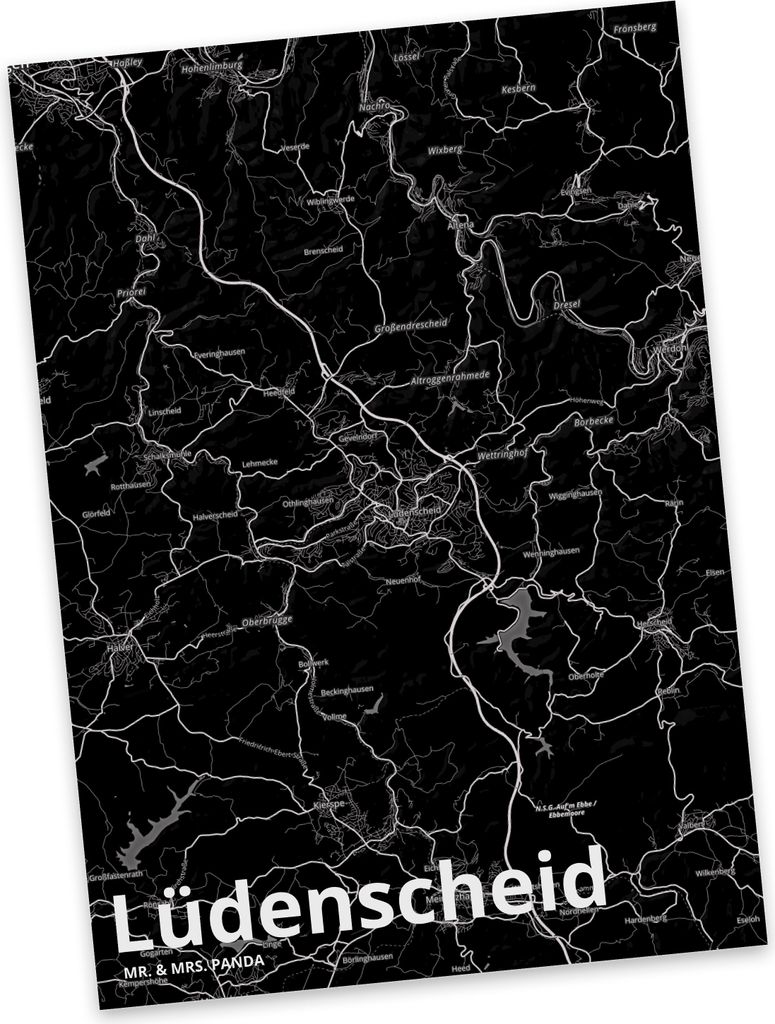 Mr. & Mrs. Panda Postkarte Lüdenscheid - Geschenk, Stadt, Ansichtskarte, Grußkarte, Postkarten, Dorf Karte Landkarte Map Stadtplan, bildkarte, An...