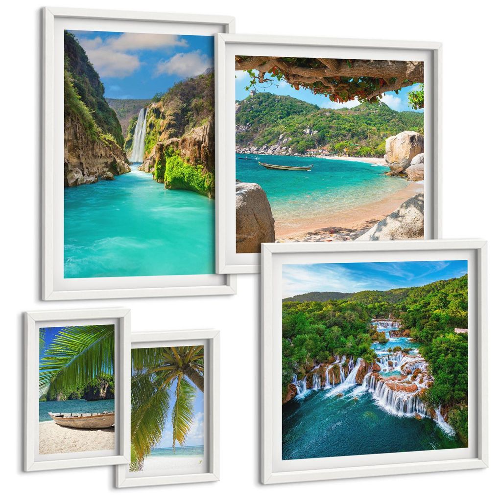 Bilder Set 5-teilig im Goldrahmen Rahmen – Wandbilder 5 Stück – gerahmte Poster für Wohnzimmer, Schlafzimmer und Flur – 50x50 cm - 40x60 cm...