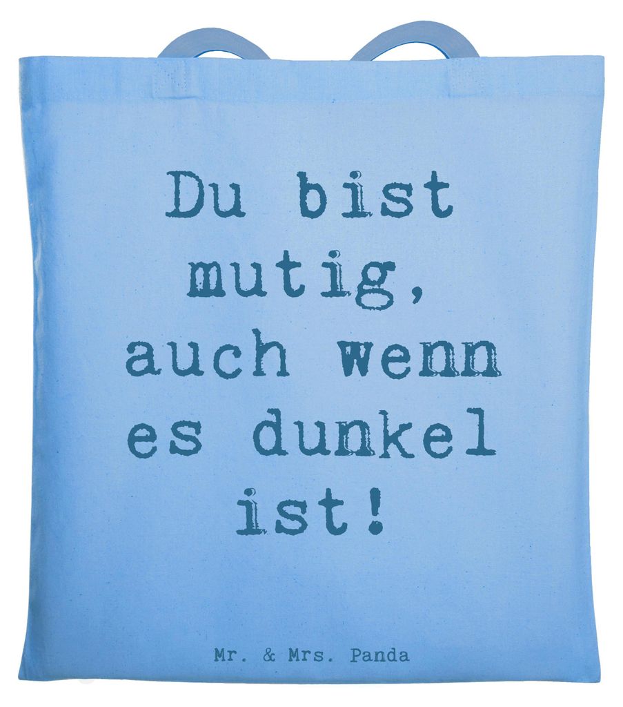 Mr. & Mrs. Panda Schultasche Spruch Angst vor Dunkelheit überwinden - Sky Blue - Geschenk, Mut schenken, Heldenkräfte, Lebensfreude, Jutetasche, ...