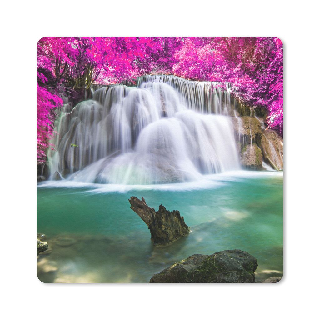 MuchoWow Mauspad Mousepad Wasserfall - Rosa - Bäume 30x30 cm - Mousepads - Maus Mat - Pad - Mausunterlage - Gaming