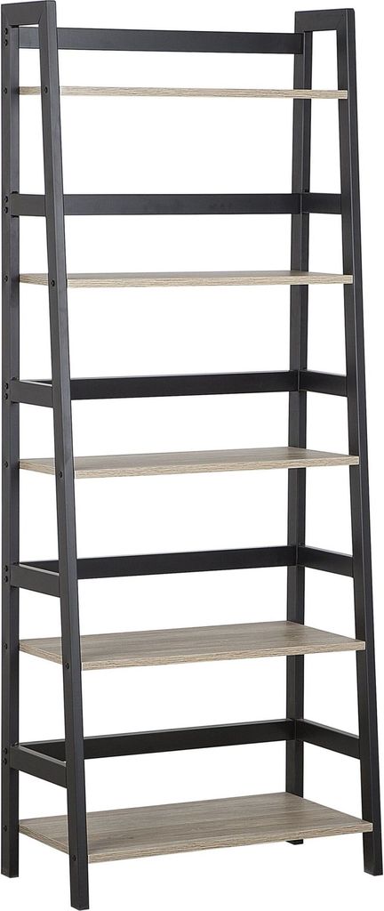 BELIANI Bücherregal Heller Holzfarbton Schwarz MDF Platte Stahl 163 x 64 x 34 cm Industriell Praktisch 5 Fächer Viel Stauraum Wohnzimmer