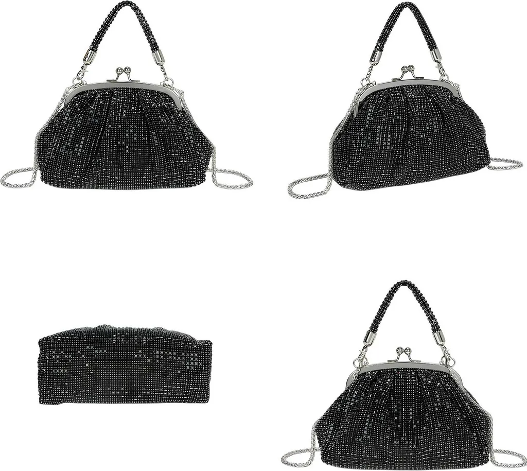 Pochette perlée rétro noire Gallantry : finitions perles et clic-clac - 3