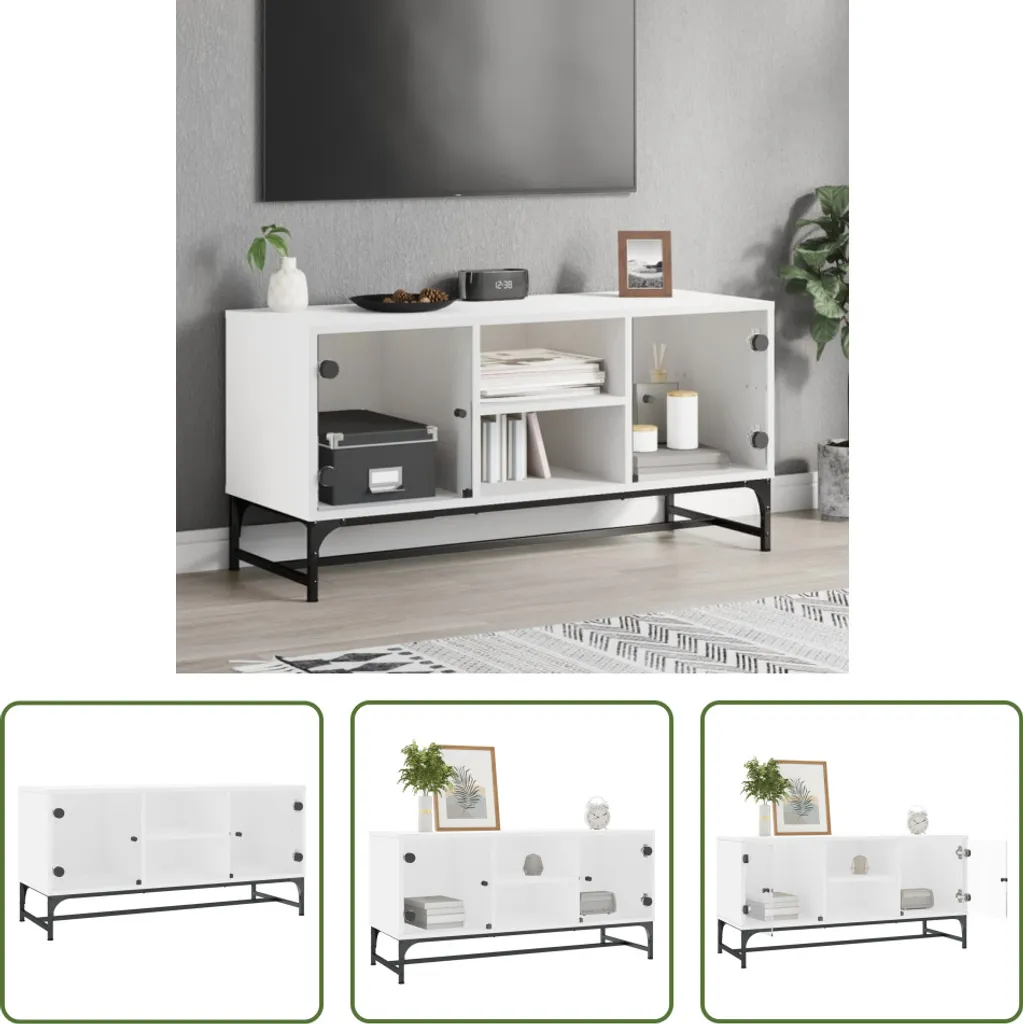 Supporto TV Bianco 102cm Ante in Vetro | Carico 80kg The Living Store