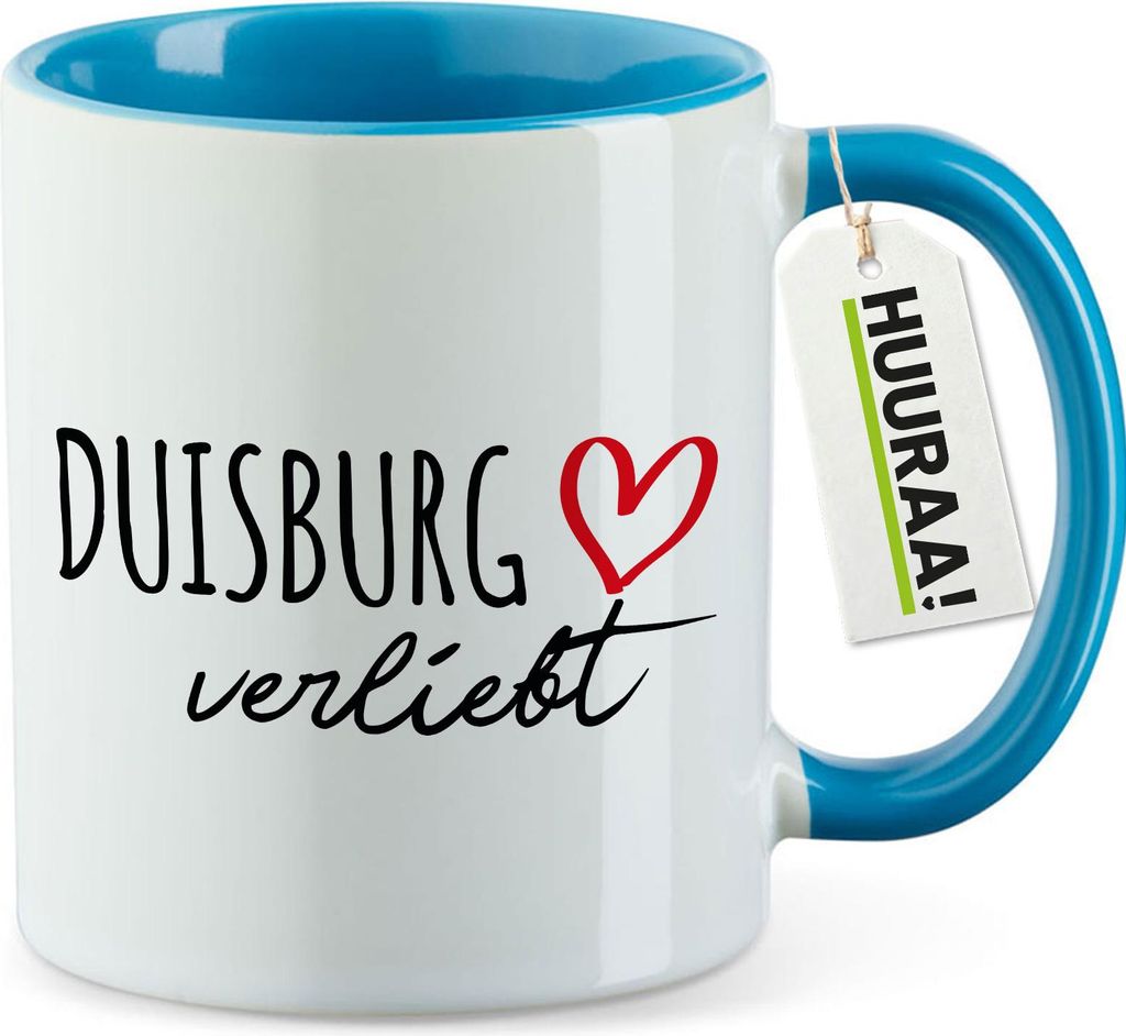 Huuraa Kaffeetasse Duisburg verliebt 330ml Blau Keramik Kaffeebecher Geschenkidee