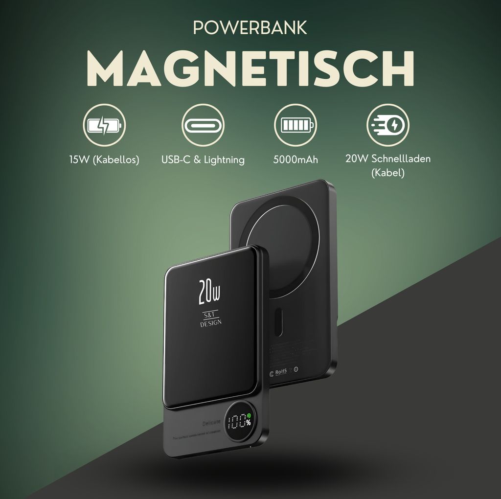 S&T Design Magnetische Powerbank Magsafe kompatibel 5000 Produktbild 2