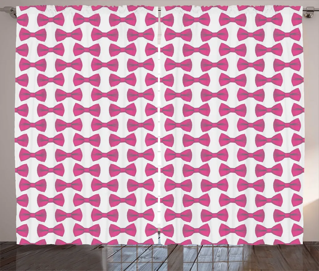 Rideaux de salon universels à motifs nœuds et pois rose fuchsia 280cm