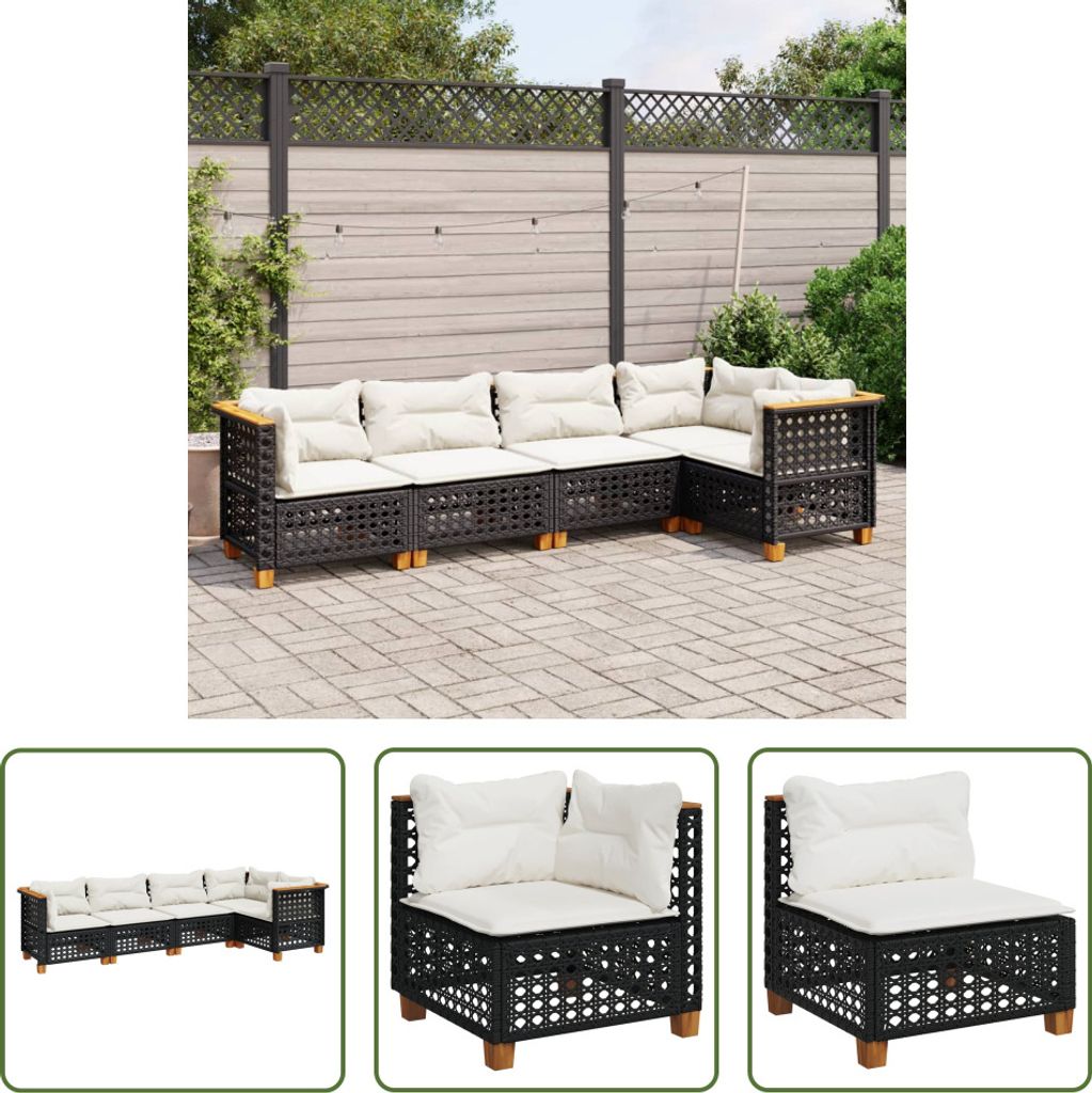 The Living Store 5-tlg. Garten-Sofagarnitur mit Kissen Schwarz Poly Rattan