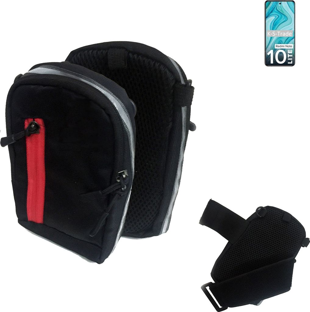 K-S-Trade Outdoor Gürteltasche Holster Umhängetasche kompatibel mit Xiaomi Redmi Note 10 Lite schwarz Handy Tasche Case travelbag Schutz Hülle