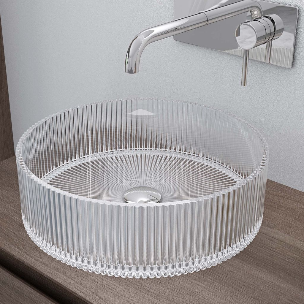 doporro waschbecken Aufsatzwaschbecken Glaswaschbecken BxTxH: 40x40x12cm in Transparent Glas Waschplatz Handwaschbecken Waschtisch Minerva01