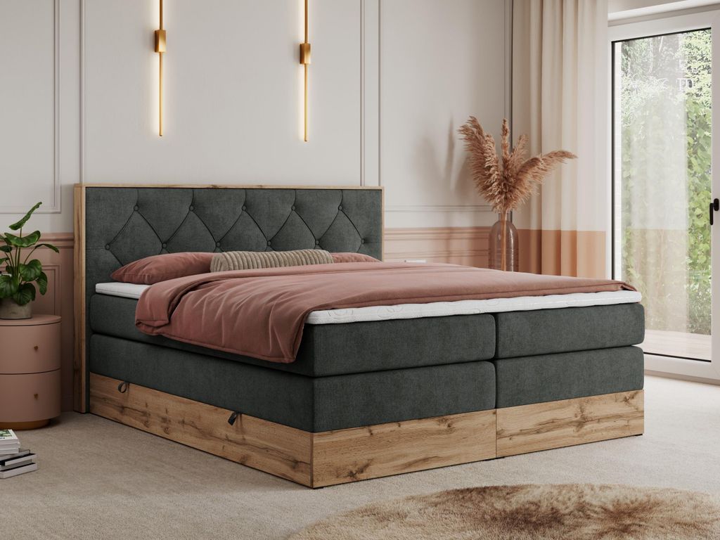 Boxspring kontinentální postel VENETO KING kombinace dřeva Obrázek produktu 